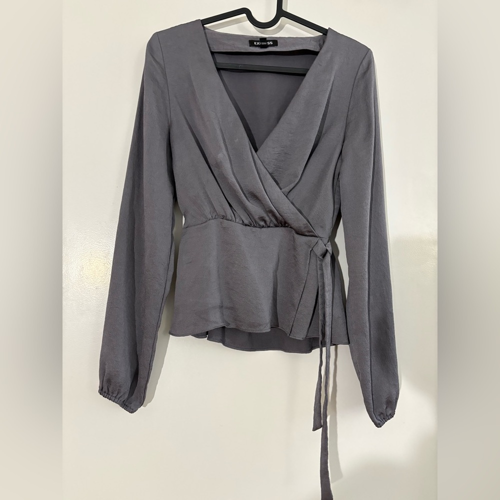 Express Charcoal Wrap Blouse